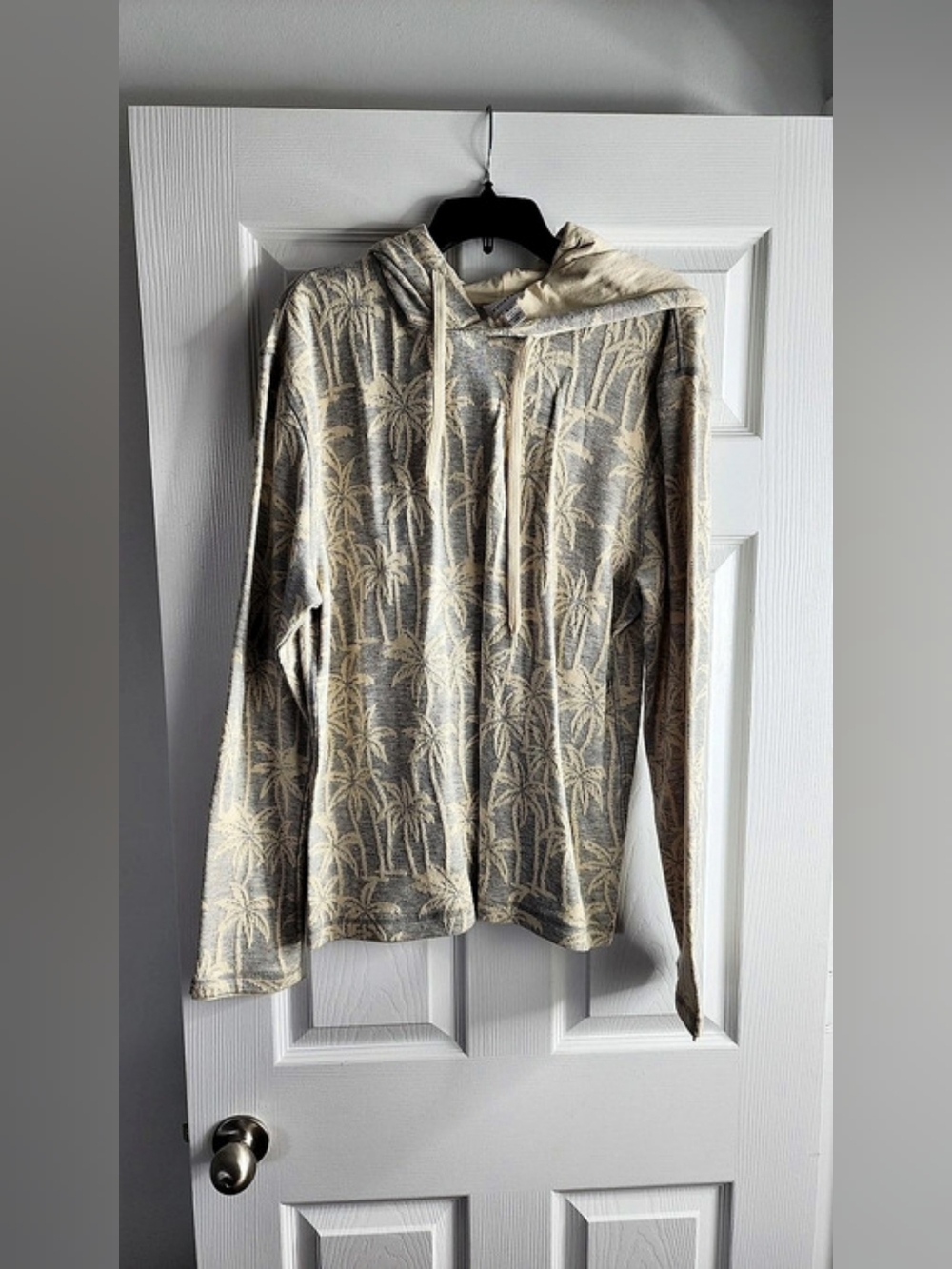 Industry Botanical Hooded Top in Gray & Cream Size Medium Like New
